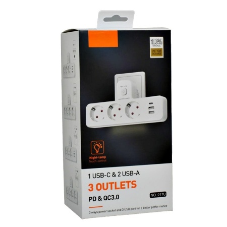 Triplu Stecher Multifunctional cu 2 x Usb QC3.0 - 1PD 20W si Lumina de Veghe - Img 7
