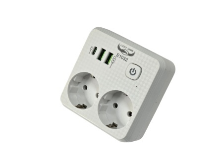 Triplu stecher Schuko cu 2 prize 220V, 2x USB-A + 1x USB-C, buton ON/OFF, 2500W - Img 2