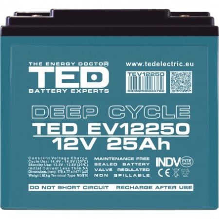 Acumulator 12V 25Ah Deep Cycle plumb-acid pentru scutere electrice, UPS si aplicatii industriale - Img 2