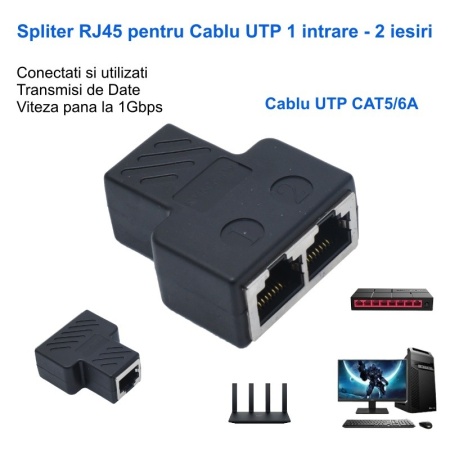 Adaptor Spliter RJ45 UTP mama - 2 mama Negru CAT5/6 - spliter retea Ethernet - Img 2