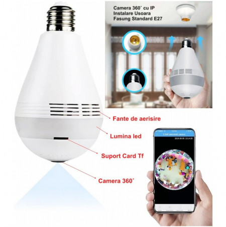 Camera de supraveghere 360 grade tip bec cu IP wireless, Full HD V380 - Img 2