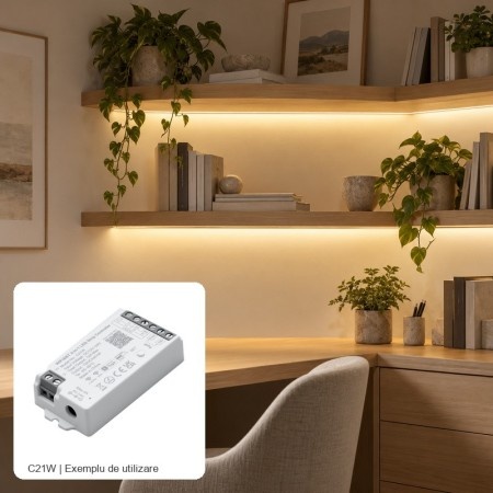 Controler WiFi si Bluetooth Tuya pentru Banda LED de 12–24V, Monocolor si CCT, C21W - Img 4