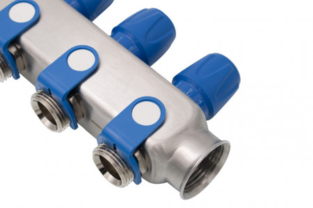 Distribuitor inox 10 cai cu robineti albastru 1"x 3/4" - Img 2