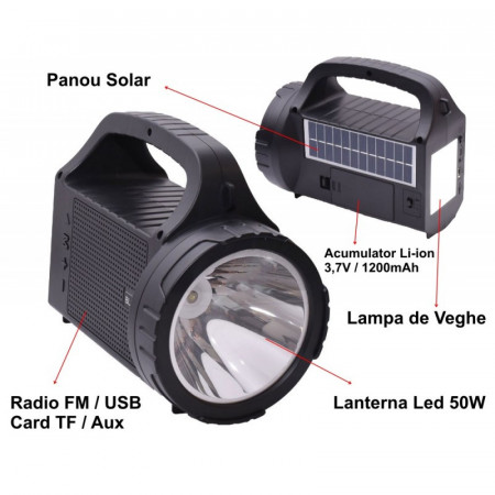 Lanterna BL-12SLT cu radio + panou solar