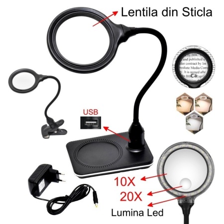 Lupa de marit 10X, 20X din sticla, cu suport si cleste, 3 culori de lumina, MG-HYZ-110 - Img 3