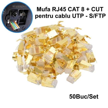 Mufa RJ45 S/FTP CAT 8+ CUT Auriu cu Ecranare Metalica - 50 Buc/Set - Img 2