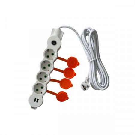 Prelungitor 4 prize schuko, 2 prize USB 2.0, Intrerupator cablu, 3x1mm , 5M - Img 2