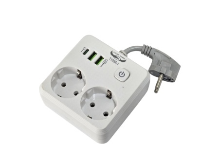 Priza multiplicator Schuko cu 2 prize 220V, 2x USB-A + 1x USB-C cu incarcare max 20W, buton ON/OFF, 2500W si functie lampa LED touch-control - Img 2