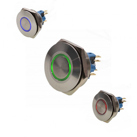 Push buton metalic 30 mm / 24V cu led rosu, albastru sau verde