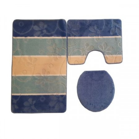 Set covorase baie 3 piese Lisa, dimensiune 100x60 cm, 100% polipropilena, strat antiaderent latex, bleu