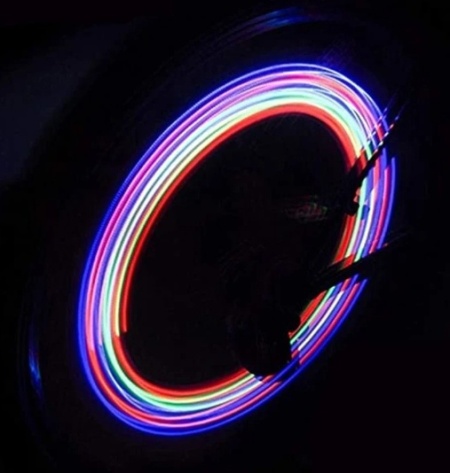 ventil led rgb pentru bicicleta, 13 moduri iluminare, functionare baterii ag10, set 2 bucati - Img 3