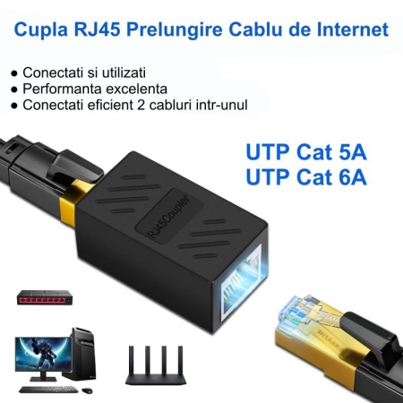 Adaptor RJ45 UTP mama - mama Negru CAT5/6 - cupla retea Ethernet - Img 7