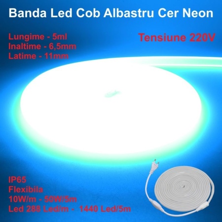 Banda LED COB neon flex - 288 led/m - IP65, 220V - 10W/ml, rola 5m - Img 4