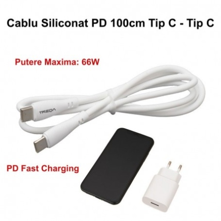 Cablu de Date Siliconat Tip C - Tip C / PD-PD 100cm, max 66W - Img 2