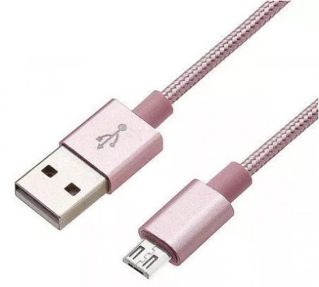 Cablu Micro USB metalic roz, lungime 100cm