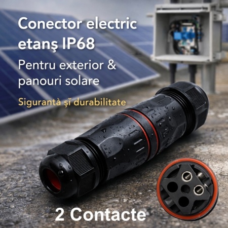 Conector Electric Etans M20 IP68, 2 Pini Waterproof pentru Sisteme Solare si Led (set 10buc) - Img 6