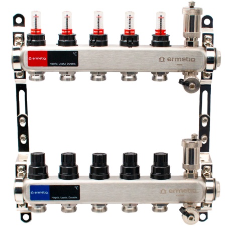 Distribuitor inox izolat cu debitmetre aerisitor automat si robinet de golire 5 cai 1x3/4 - Img 2