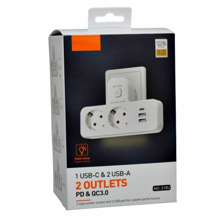 Dublu Stecher Multifunctional cu 2 x Usb QC3.0 - 1PD 20W si Lumina de Veghe - Img 8