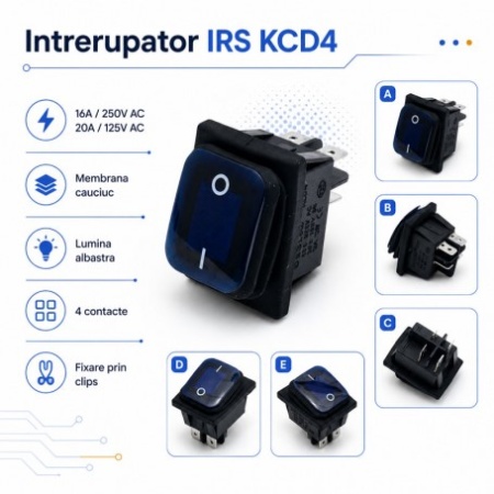 Intrerupator IRS KCD4 16A 250V cu Membrana Cauciuc si LED Alb sau Albastru - Img 5