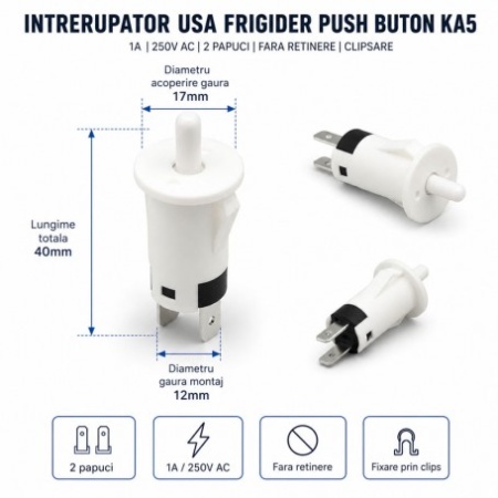 Intrerupator Usa Frigider Push Buton KA5 1A 250V AC fara Retinere - Img 2