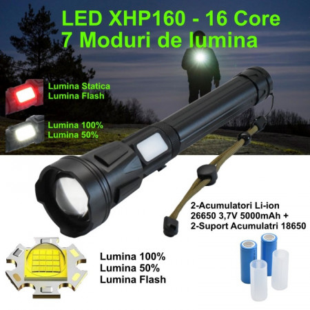 Lanterna profesionala cu LED XHP-160 / 16 core