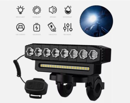 Lumină pentru bicicletă cu claxon, 6 moduri de iluminare, lanternă LED pentru bicicletă, reîncărcabilă prin USB, far de 4000 W - Img 3