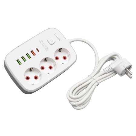 Prelungitor Multifunctional 3 prize - 2m cu 4 x USB 2,1A - PD si Intrerupator - Img 4
