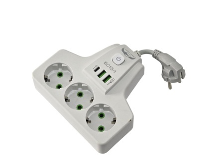 Priza multiplicator Schuko cu 3 prize 220V, 2x USB-A + 1x USB-C, buton ON/OFF, 2500W si protectie - Img 2