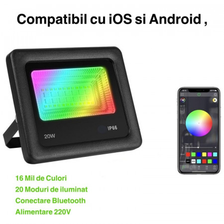 Proiector LED smart cu Bluetooth RGBCW 20W - Img 6
