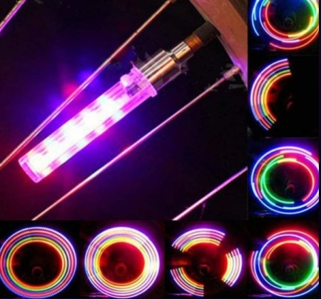 ventil led rgb pentru bicicleta, 13 moduri iluminare, functionare baterii ag10, set 2 bucati - Img 4