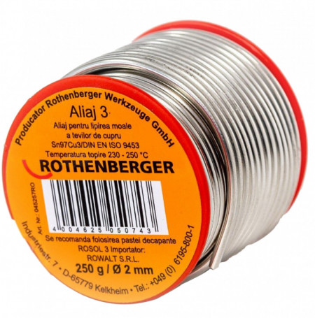 Aliaj Rothenberger pentru lipirea moale a tevilor de cupru 250g / 2mm