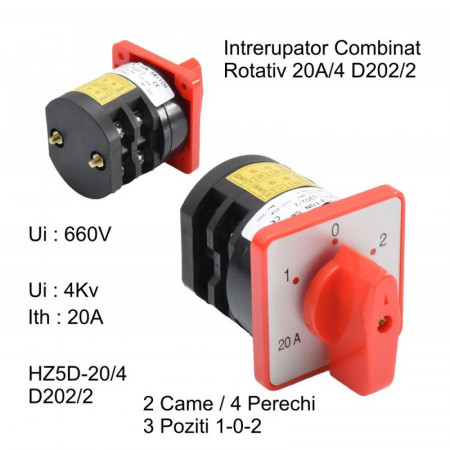 Comutator rotativ 2 came 1-0-2 / 20A - D202/2