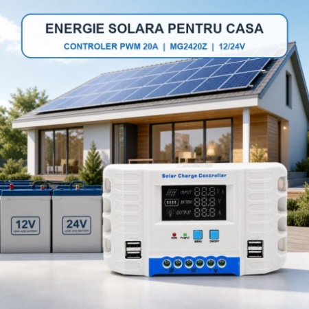 Controler Incarcare Solara PWM 20A, 12/24V Auto, LCD si 4 USB, MG2420Z - Img 2