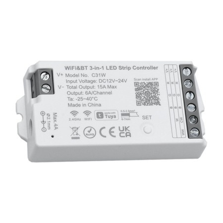 Controler WiFi si Bluetooth Tuya pentru Banda LED de 12–24V, RGB/RGBW/RGB+CCT, C31W - Img 3