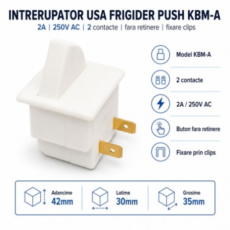Intrerupator Usa Frigider Push Buton KBM-A 2A 250V AC fara Retinere - Img 2