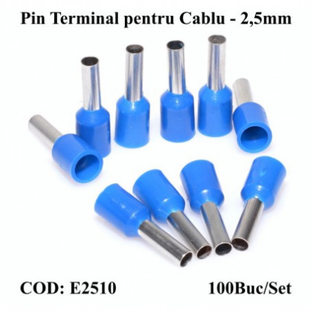 Pin terminal de cablu 2.5x10mm albastru , 100Buc/Set - Img 3