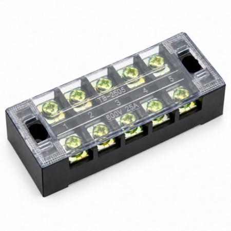 Regleta Electrica cu Contacte din Alama Nichelata, 5 Poli, 25A 600V, cu Capac, TB-2505 - Img 2