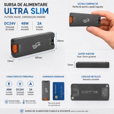 Sursa Alimentare LED 24V 48W 2A Ultra Slim 13mm - Img 2