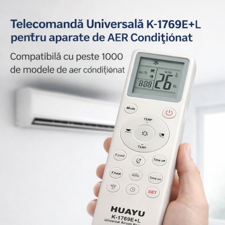 Telecomandă Universală Aer Condiționat HUAYU K-1769E-L Compatibilă cu Peste 1000 de Modele AC - Img 6