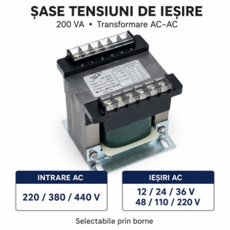 Transformator de Comanda BK-200VA 220/380/440V cu Iesiri Multiple - Img 2