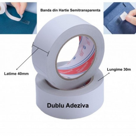 Banda dublu adeziva de hartie 40 mm x 30 m, set 5 role - Img 2