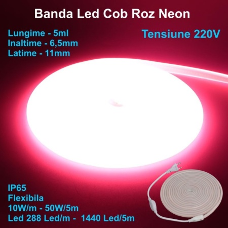 Banda LED COB neon flex - 288 led/m - IP65, 220V - 10W/ml, rola 5m - Img 8