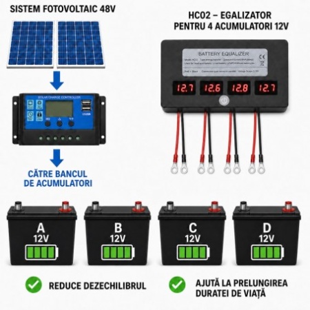 Egalizator Acumulatori 48V cu 4 Afișaje LED pentru 4 Baterii 12V HC02 - Img 3