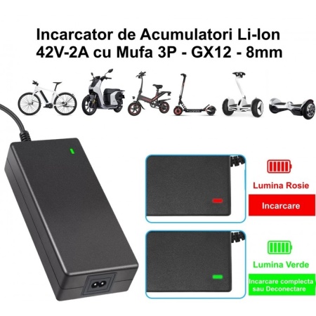 Incarcator Li-ion 42V-2A cu Mufa GX12 - 3P / 8mm - Img 2
