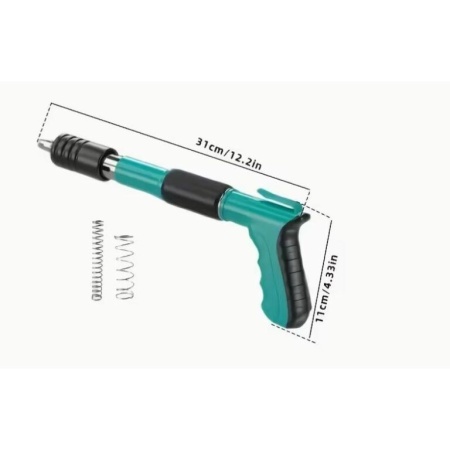 Kit pistol pneumatic pentru cuie, nituri, calibru 7.3 cm cu accesorii de protectie si 100 cuie incluse - Img 3