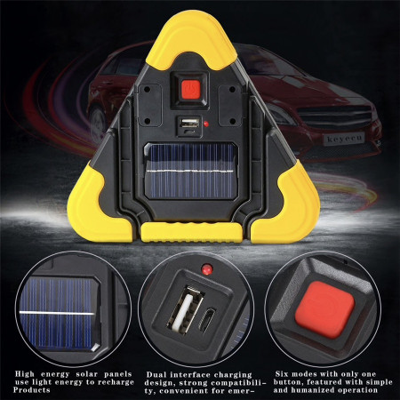 Lampa De Avertizare , Triunghi Led COB Cu Acumulatori + Solar ,HB-6609 - Img 6