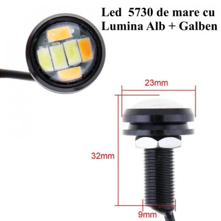 Led auto 23mm - 12V , 5730 alb + galben , 2 buc / set - Img 3