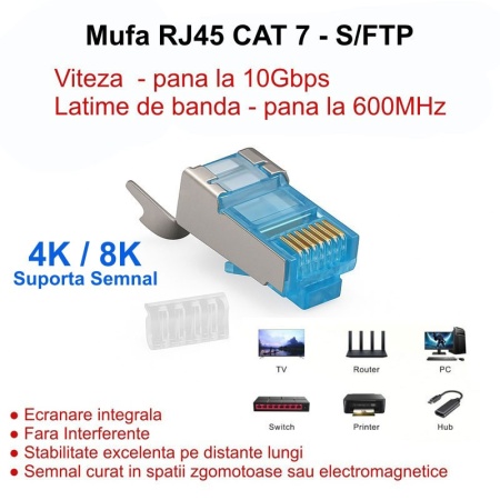 Mufa RJ45 S/FTP CAT 7 Albastru cu Ecranare Metalica - 50 Buc/Set - Img 4