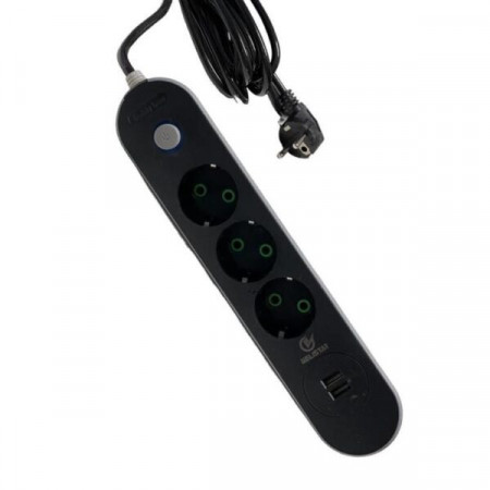 Prelungitor 3 prize schuko, 2 prize USB 2.0, Intrerupator cablu, 3x1mm,5M - Img 2