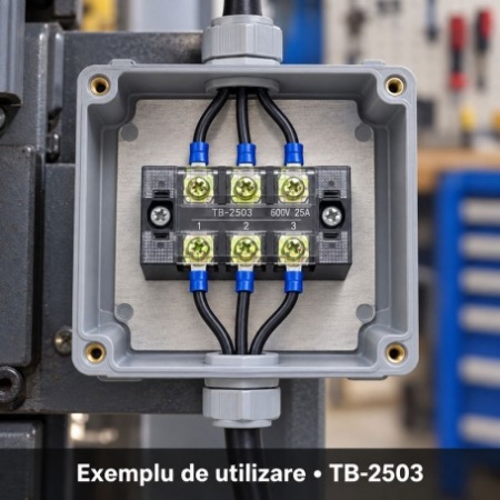 Regleta Electrica cu Contacte din Alama Nichelata, 3 Poli, 25A 600V, cu Capac, TB-2503 - Img 2